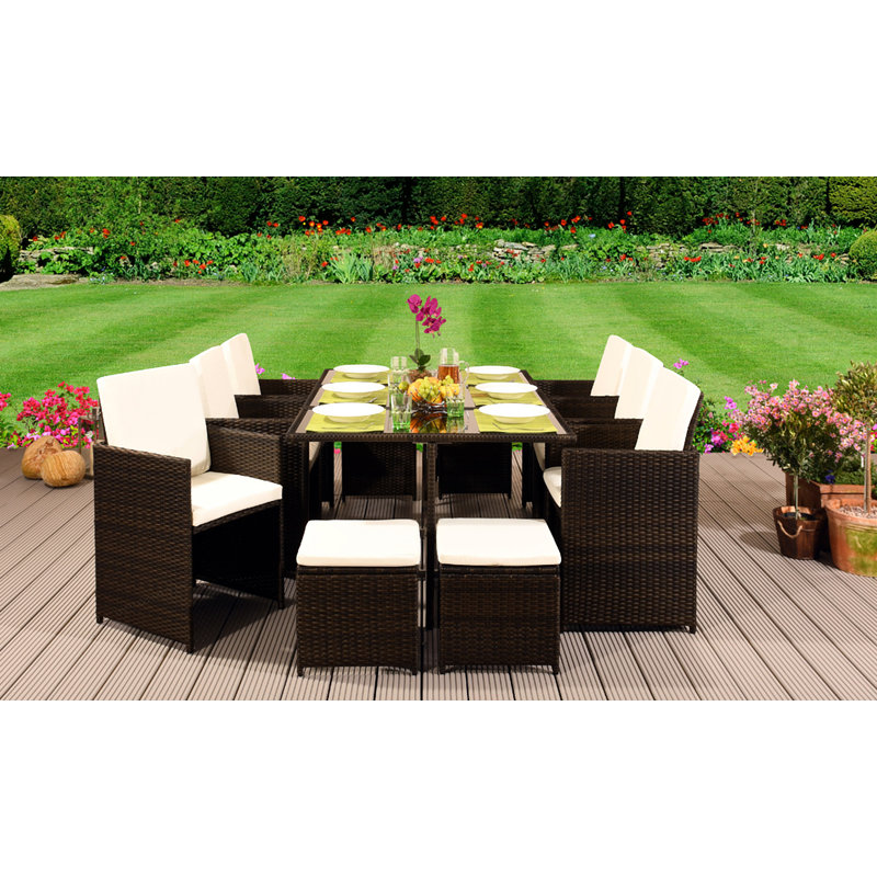 Monserrat 10 - Person Patio Dining Set with Rectangular Table , Cushions Included, Chocolate