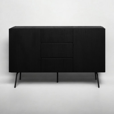 Small Sideboard 2 Doors 3 Drawers Buffet Cabinet with Vertical Groove Design and Metal Legs, Storage Cabinet for Living Room, Dining Room, and Entrywa by NTC