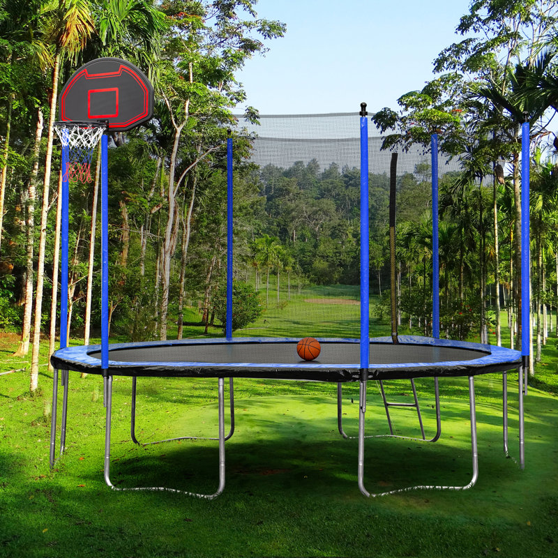 Trampoline de cour arrière de 15 pi avec enceinte sécuritaire Aufind, Bleu