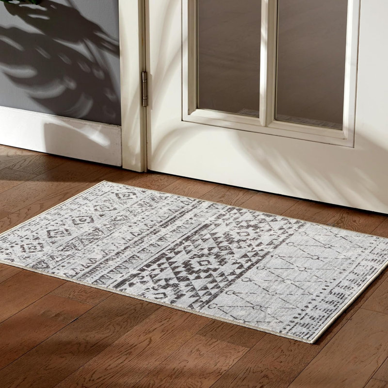  2x3 Area Rug for Bedroom, Washable Area Rug Non Slip Carpet for Livingroom, Boho Vintage Low Pile Water Resistant Rugs Indoor, Grey Farmhouse
