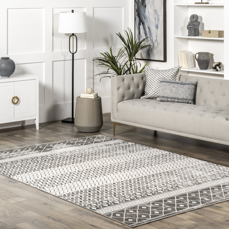 Tapis marocain Akimasa pour le salon, la chambre et la salle à manger, gris / ivoire, Rectangle 4 pi x 6 pi