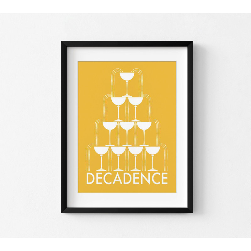 Reproduction d'art Champagne Tower, impression de Champagne jaune, affiche de citation de décadence, affiche idée de décoration de bar jaune