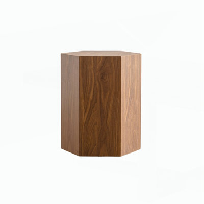 Hexagon MDF Coffee Table - Walnut Wood Grain Sticker Side Table, Modern Fully Assembled End Table For Small Spaces
