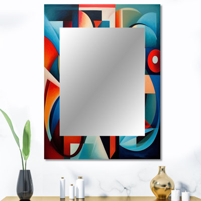 Orange bleu géométrie Unleashed III - miroir de formes abstraites, miroir mural unique orange, impression d'art en métal