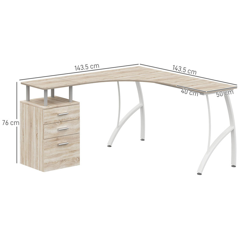L-Shaped Metal Base Computer Desk, Oak