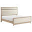 Grand lit tapissier moderne en chenille beige, finition naturelle, cadre en bois, mobilier de chambre à coucher, sommier tapissier nécessaire avec revêtement, design, tête de lit et rails, requis