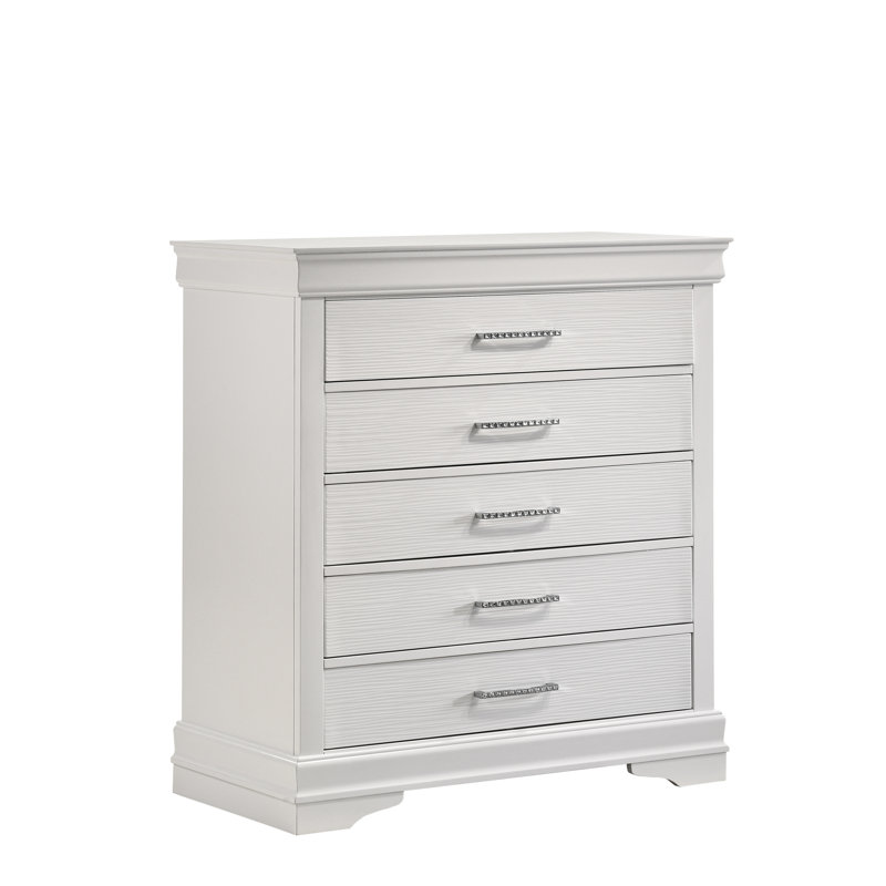 Commode moderne à 5 tiroirs en bois, Blanc