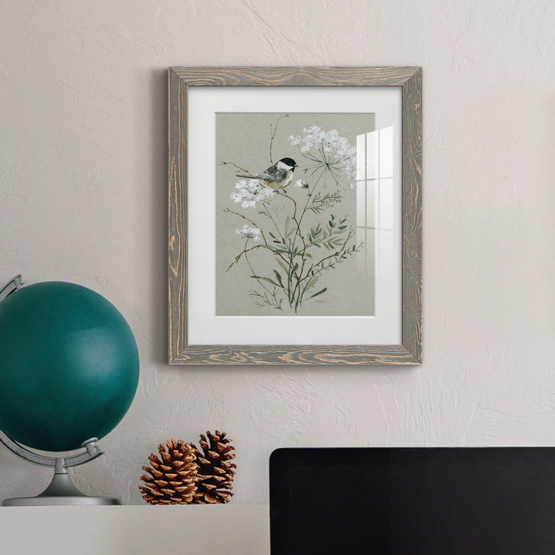 Bouquet de grâce, oiseau I - reproduction de cadre photo sur papier, Gris, H 24 po x l 18 po x P 1,5 po