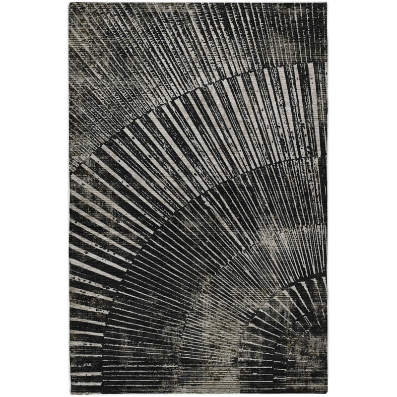 Premium Machine Washable Dream Shag ADS542 Fan-Like Rug, 9' x 12', Black