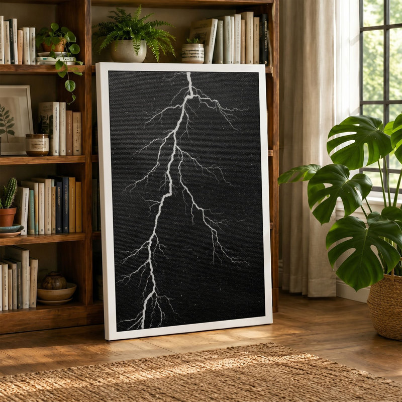 Lightning Descent Minimalist - Wrapped Canvas, 24x16 - 61.0 x 40.6 cm, Teal Border