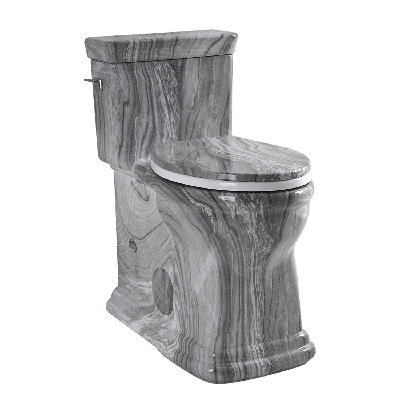 Toilette Los Flexi Smoky Grey Marble Veins de 19 po de hauteur, toilette allongée une pièce à hauteur élevée, chasse d'eau 1,28 GPF sans rebord, style rétro et glacé lustré, surface brute de 12 po, jupe pleine