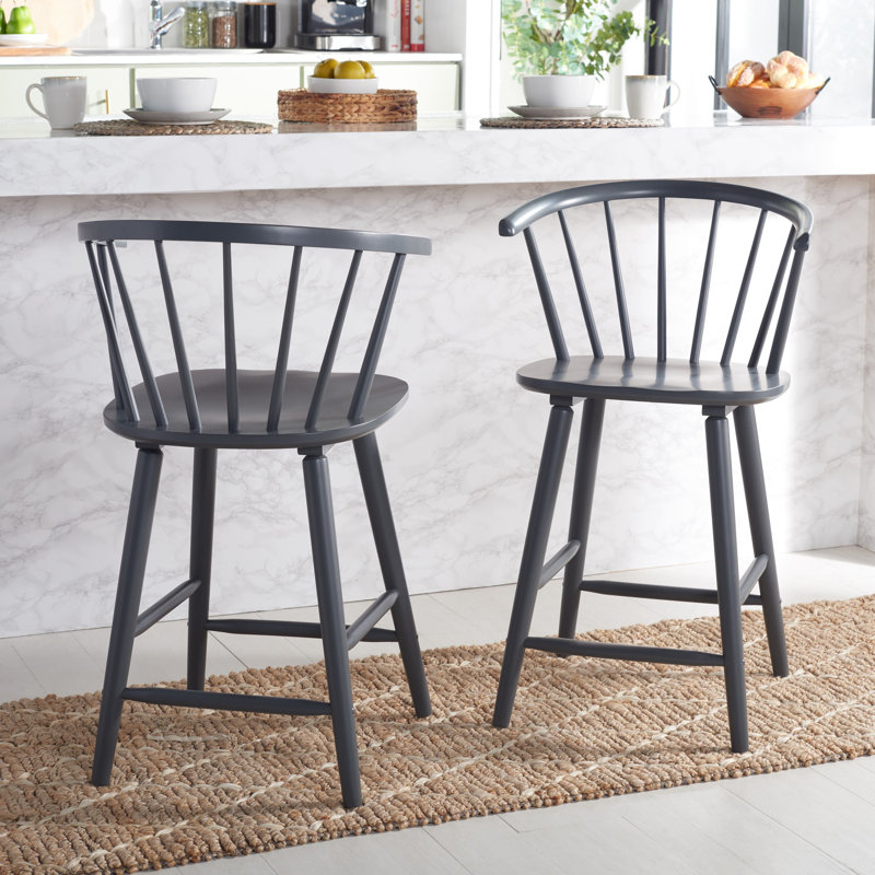Ensemble de 2 tabourets en bois massif Sheffield, Tabouret de comptoir (siège d'une hauteur de 23 p, Gris