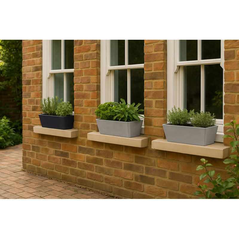 Bini Window Box, Contemporary Concrete Effect Plant Pot, Outdoor Windowsill Planter with Drainage Plug, White