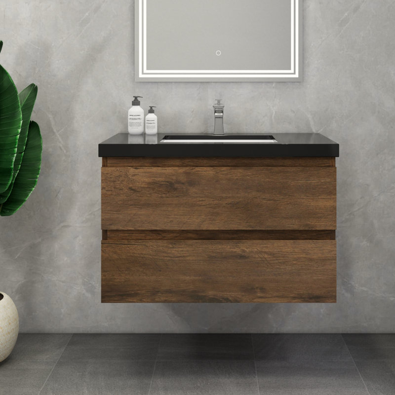 Ensemble de meuble-lavabo simple mural 36 po McConnico, Palissandre