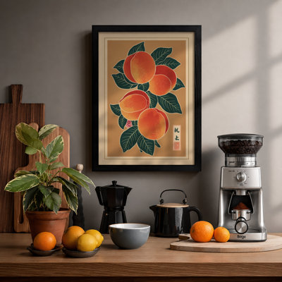 Peaches and Foliage Japandi - Framed Print