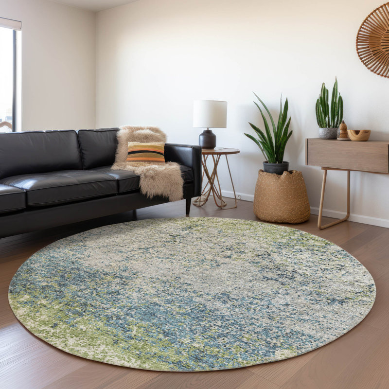 Premium Machine Washable Euriah Green Rug, Round 8'