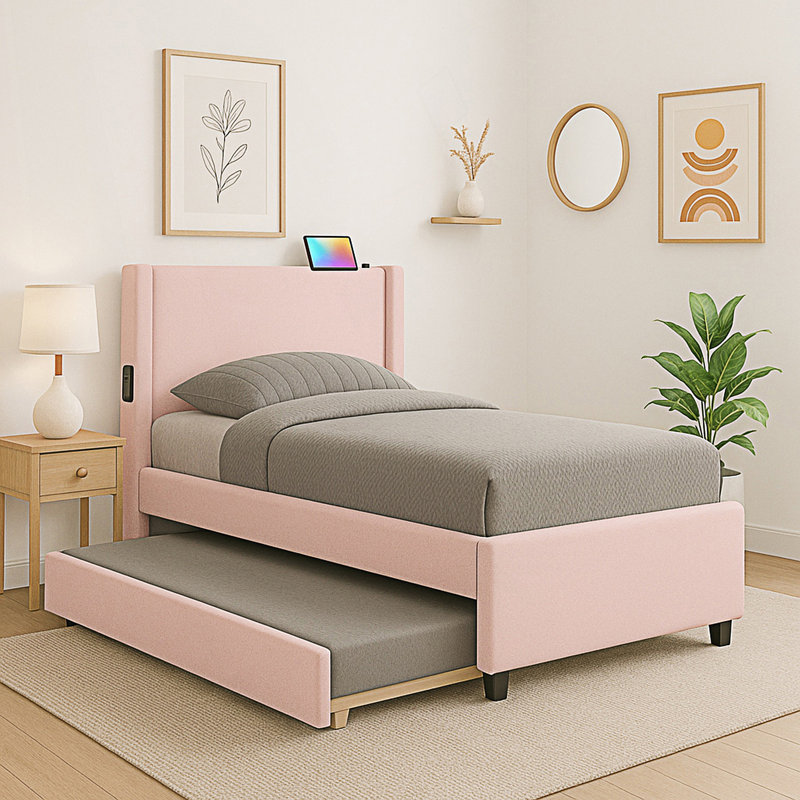 Structure de lit simple tapissier avec lit gigogne