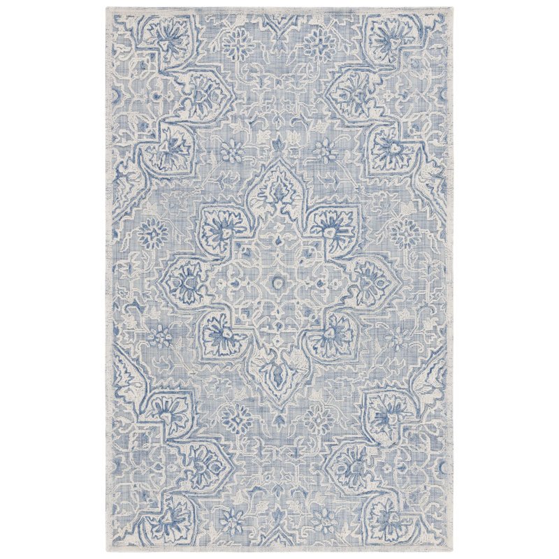 Trace Hand Tufted Wool Cotton with Latex Oriental Rug in Blue/Ivory, Rectangle 5' x 8'