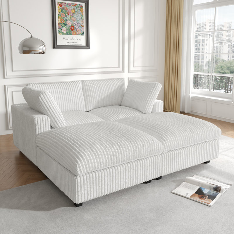 4 - Piece Upholstered Sectional, Ricoeur Beige Faux Fur