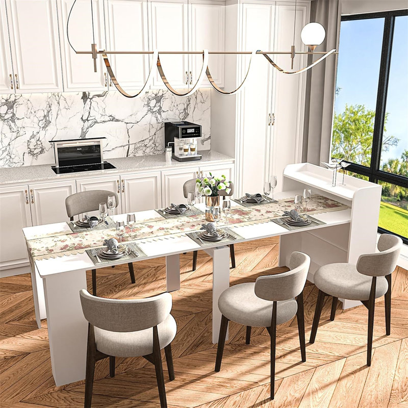 Modern Extendable Dining Table With Storage, White