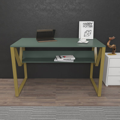 Bureau d'étude moderne, vert et or, 47,2 po x 28,6 po x 23,6 po | 100% panneau de particules enduit de mélamine, épaisseur: 0,7 pouce | Conception élégante et fonctionnelle pour les bureaux à domicile et les espaces d'étude, finition durable et élégante
