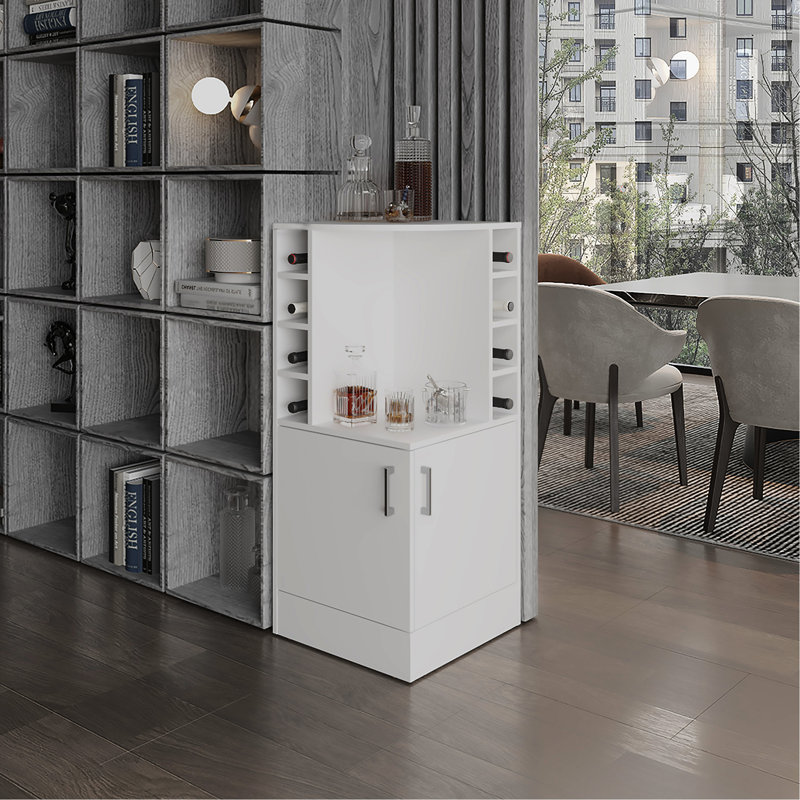 Armoire de coin blanche de 42 po de hauteur avec rangement pour 8 bouteilles de vin et bar double, White