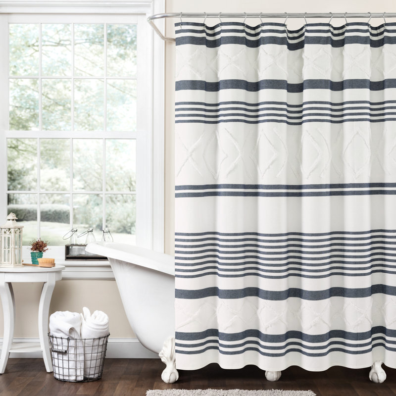 Rideau de douche rayé simple, Bleu marine / blanc