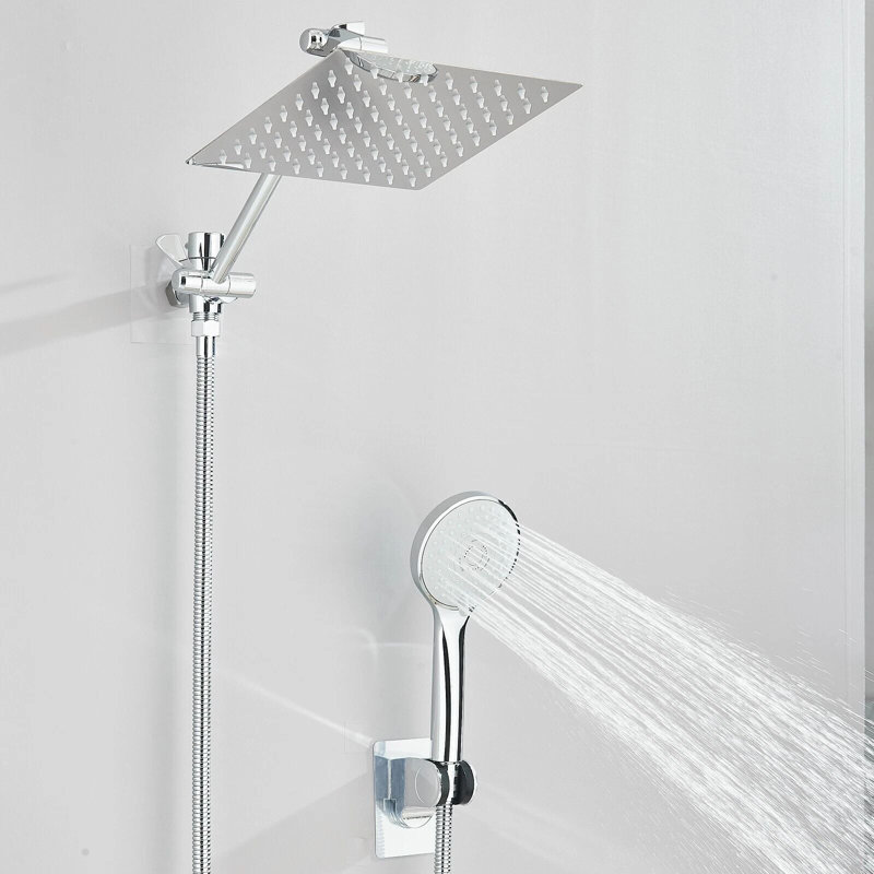 Shower Head Combo,8 Inch High Pressure Rain Shower Head with 11 Inch Adjustable Extension Arm and 3 Settings Handheld Shower Head Combo with Long Hose