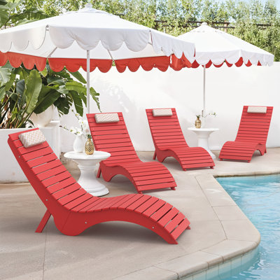 Ergonomic In-Pool and Patio Chaise Lounges with Woodgrain Design and Anti-Drift Base (Set of 4)