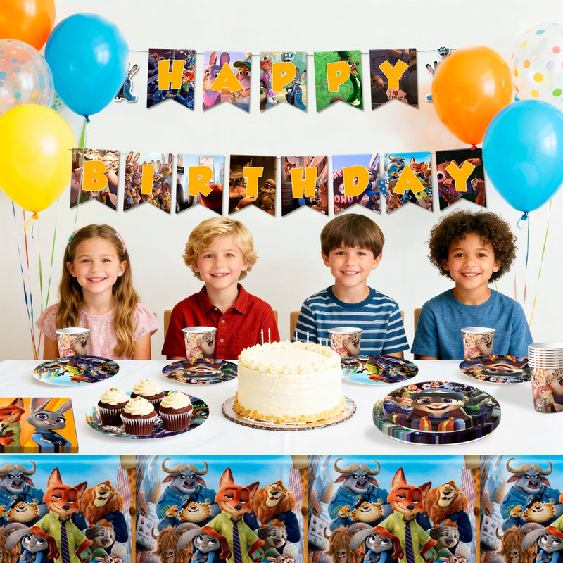 Vaisselle Zootopia Birthday, ensemble de vaisselle de fête Zootopia 128 pièces