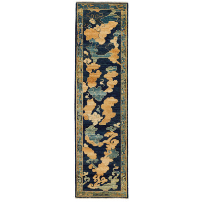 3x9 Navy and Ivory Traditional Runner