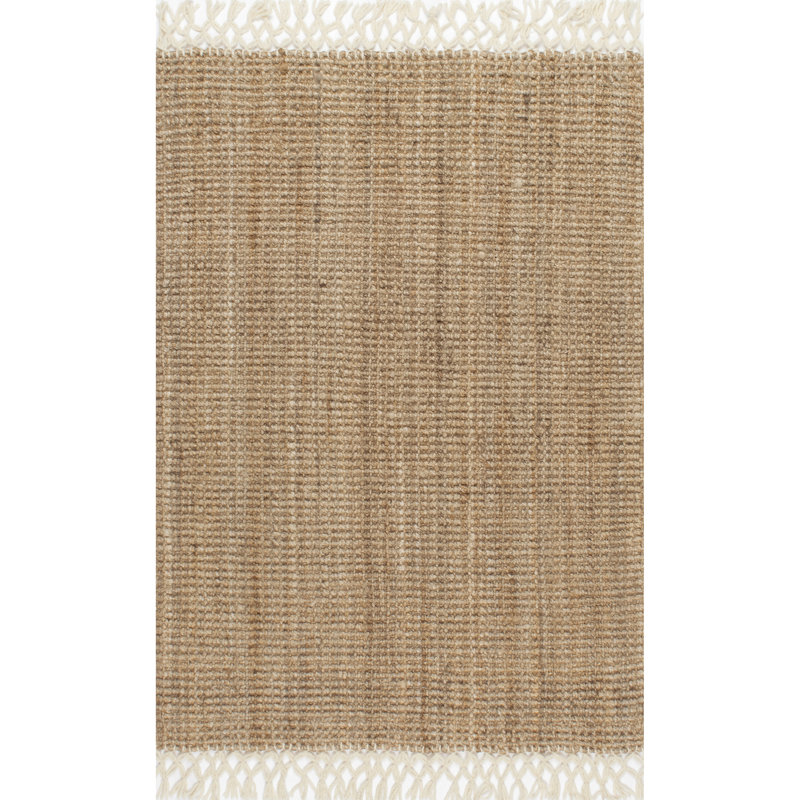 Tapis brun campagnard à pampilles en jute touffeté à la main Werts, Rectangle 3 pi x 5 pi