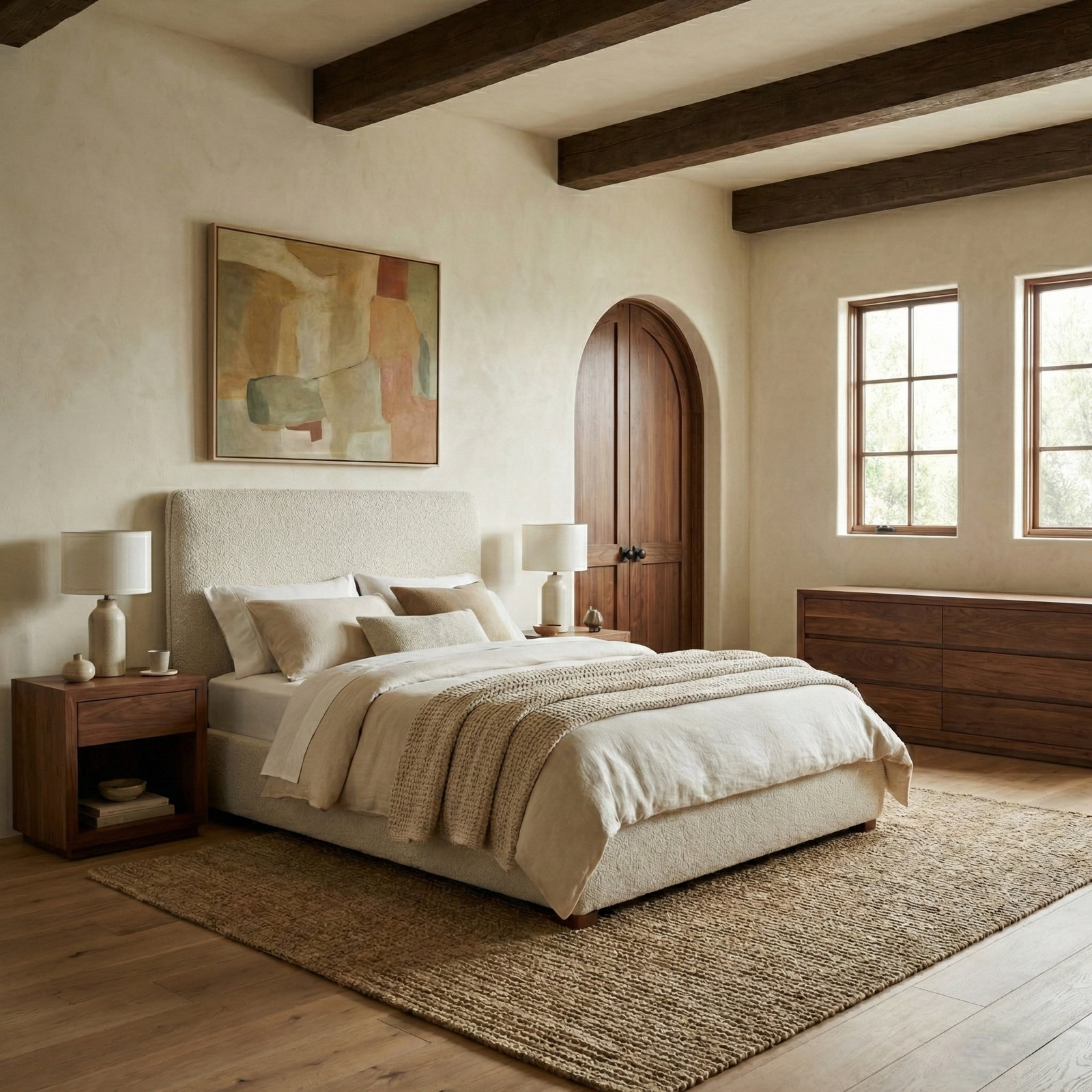 Callahan Upholstered Bed, Ivory Boucle, Full / Double