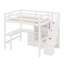 Lit mezzanine en bois à fonctions multiples avec bureau en L, tiroirs, armoire et escalier de rangement-102045916
