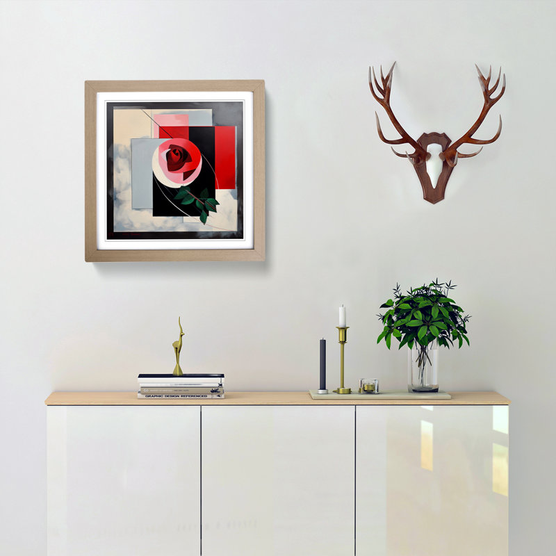 Rose Suprematism - Single Picture Frame Print on Wood, Oak