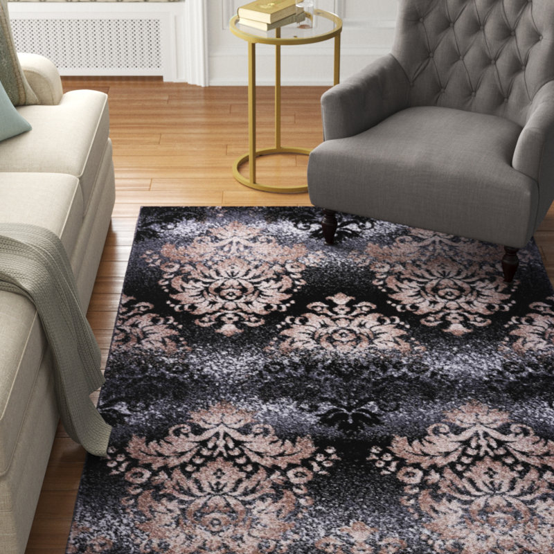Tapis décoratif ikat noir/doré Bolinger, Rectangle 2 pi 1 po x 3 pi 3 po
