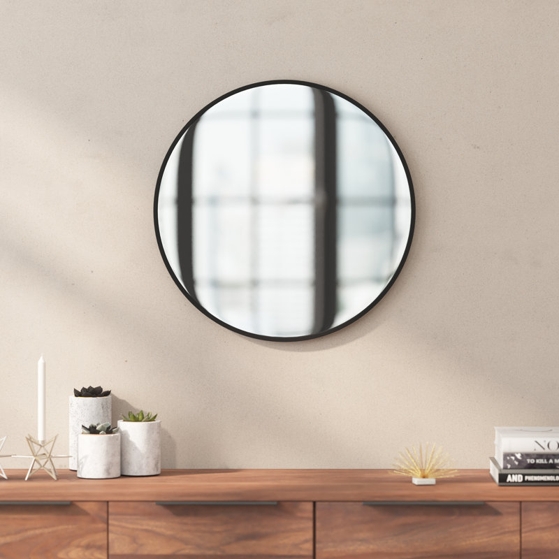 Miroir mural rond en métal, Noir, 30 po x 30 po