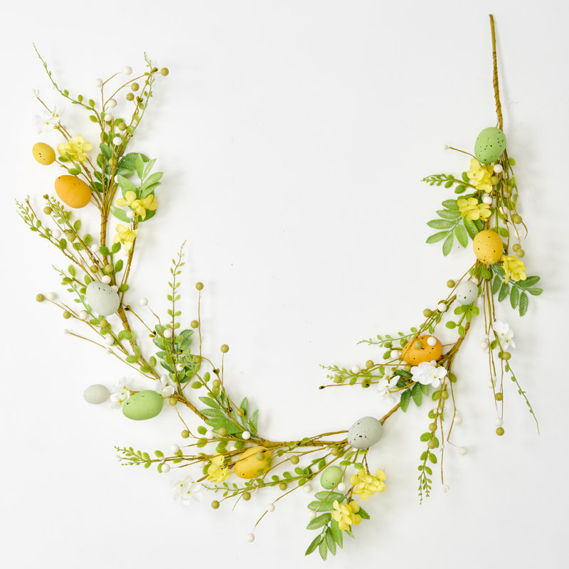 57" Easter Eggs, Spring Flowers & Green Leaves Garland