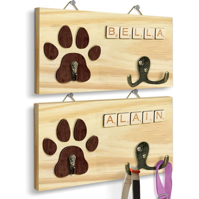 Ensemble de 2 supports muraux pour laisse de chien, support de harnais pour animal de compagnie avec lettres de Scrabble, organisateur de collier pour chien pour l'entrée, support de laisse pour chat pour le mur, cadeaux pour animaux perdus, souvenir