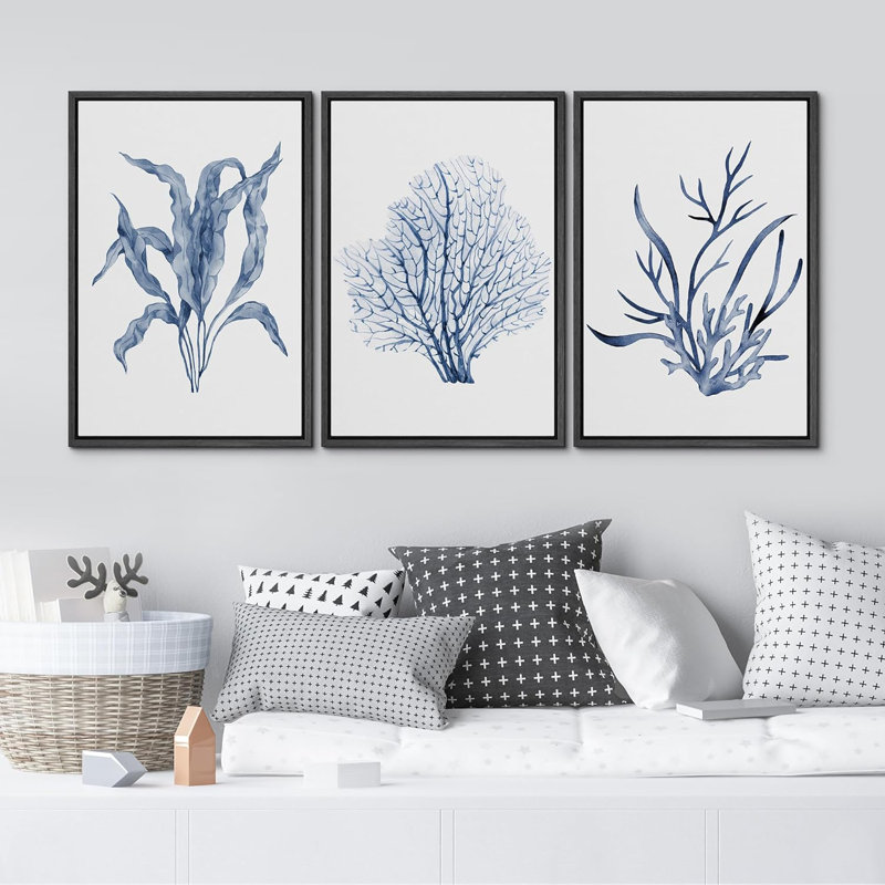 Feuille de plante bleue 3 pièces, Noir, H 24 po x l 16 po x P 1,5 po