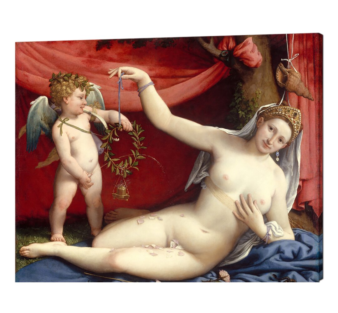 Venus und Amor von Lorenzo Lotto - Gemälde auf Leinwand drucken