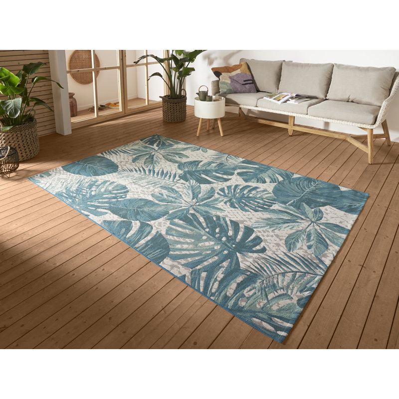 Leaves Turquoise Indoor/Outdoor Rug, Runner 80 x 165cm