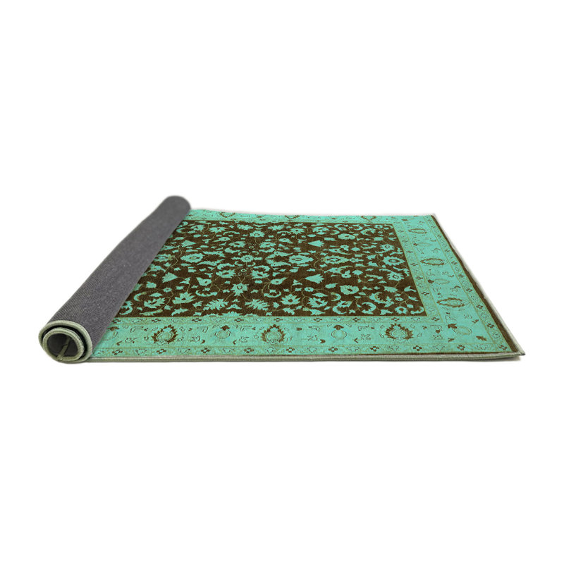 Tapis oriental en laine / polyester tissé à la machine en turquoise / brun, Carré 3 pi