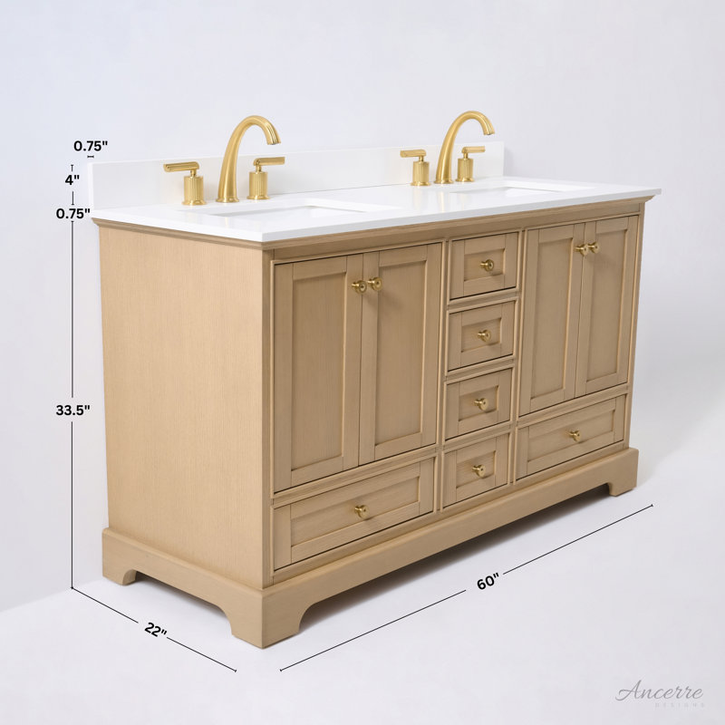 Audrey 66'' W Double Vanity, White, Oak | Rose Gold