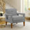 Fauteuil Bei, coussin en chenille gris, bois de noyer brun