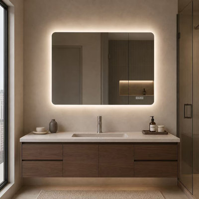 Miroir de meuble-lavabo à DEL sans cadre 36 po x 24 po avec verre argenté sans cuivre de 5 mm à 3 lumières à intensité variable avec mémoire à brouillard homologué UL