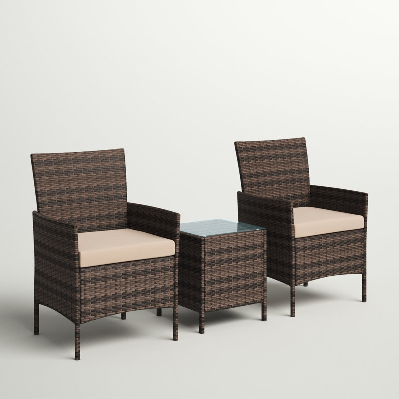 Ensemble de conversation en rotin avec coussins 3 pièces Augusta, Brun