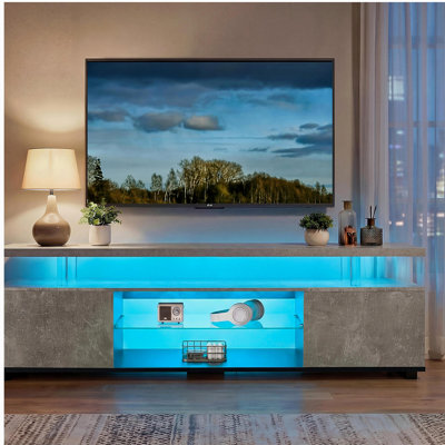 TV Stand for 55 Inch TV LED Gaming Entertainment Center Media Storage Console Table with Large Side Cabinet for Living Room (Grey+Black)