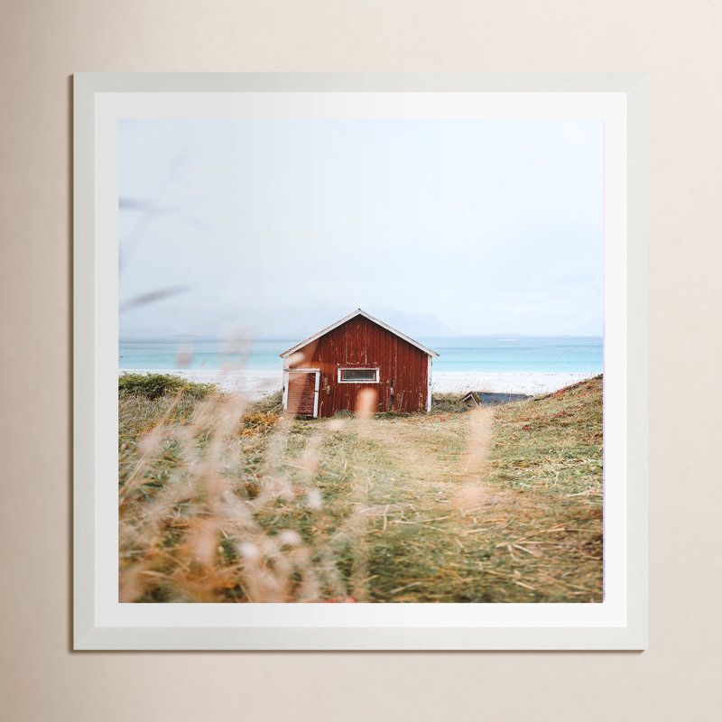 " Red Cabin II ", 20" H x 20" W x 0.75" D, White Framed Paper, Yes