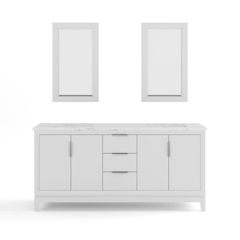 Elizabeth 72" Double Bathroom Vanity Set with Mirror, Pure White, 72" W